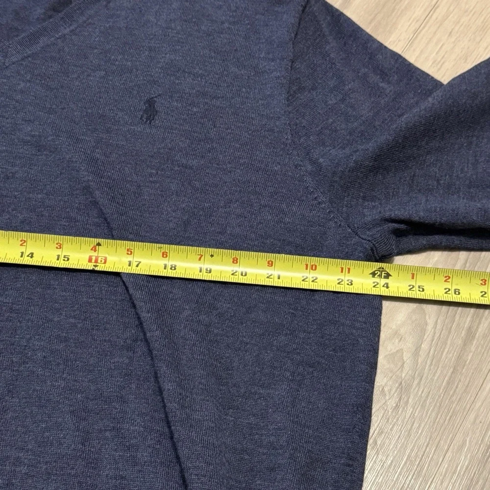 Polo Ralph Lauren sweater Mens XL Washable Merino Wool V Neck Blue knit pullover